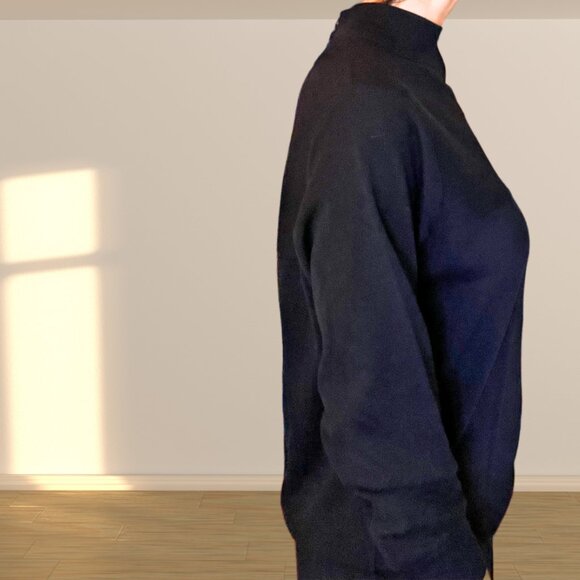 Vintage 90s Navy Knit Turtleneck Sweater Dress | Minimalist Midi - Picture 6 of 6